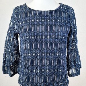LOFT Midnight Blue and Silver Blouse